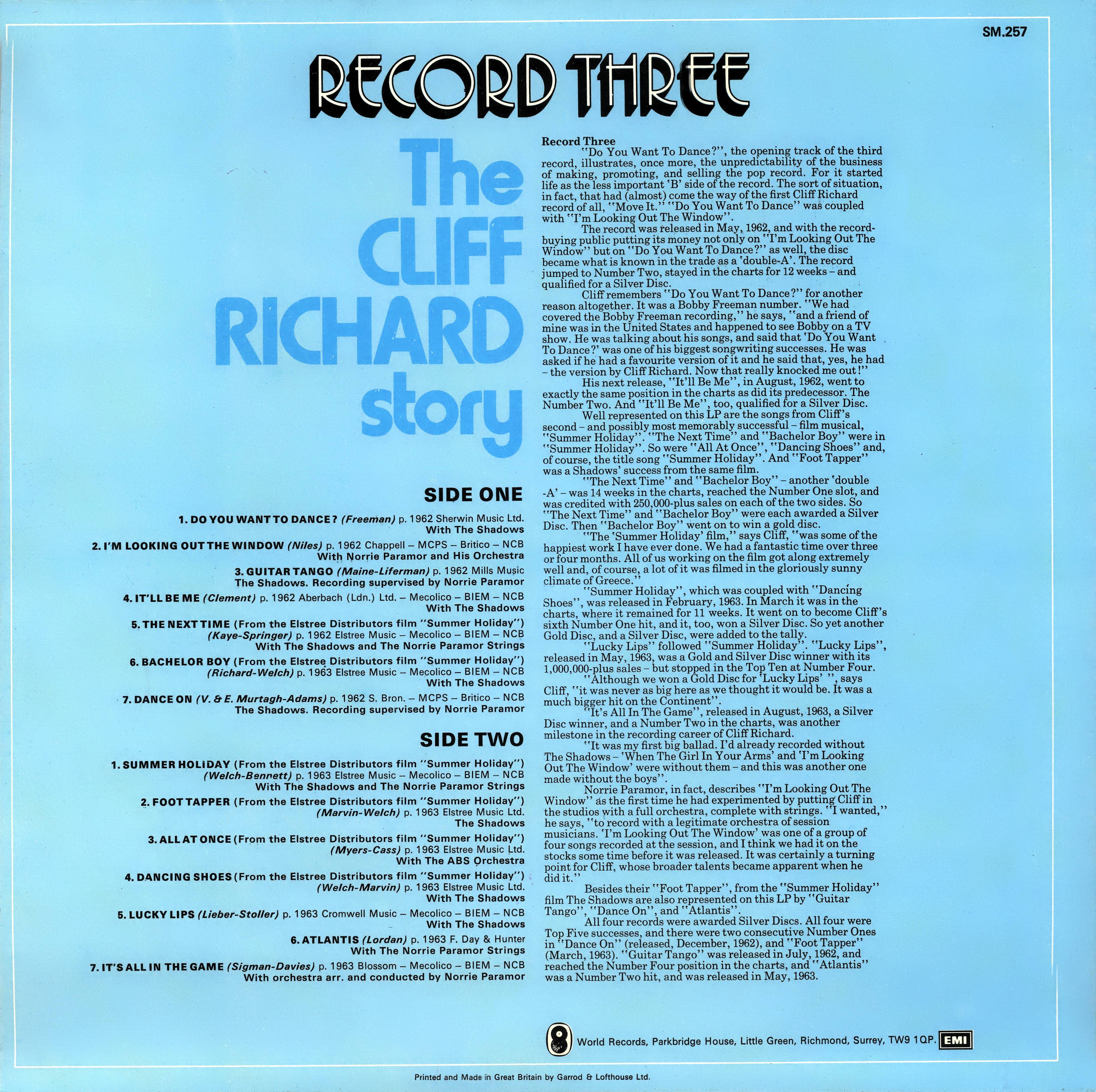 Cliff Richard The Cliff Richard Story : LP Back 3
